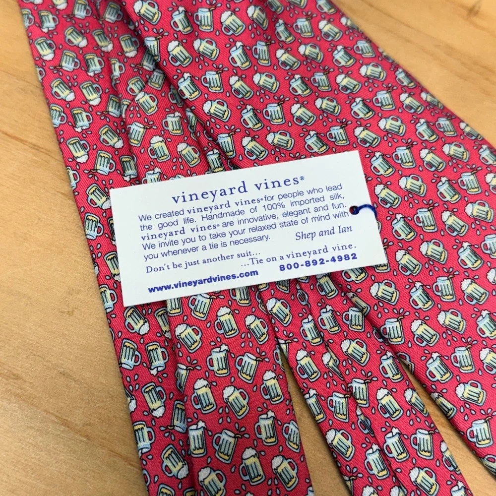 Vineyard Vines Mens Silk Tie Pink Beer Mugs‎ NBWA PAC Chairmans Circle USA Made